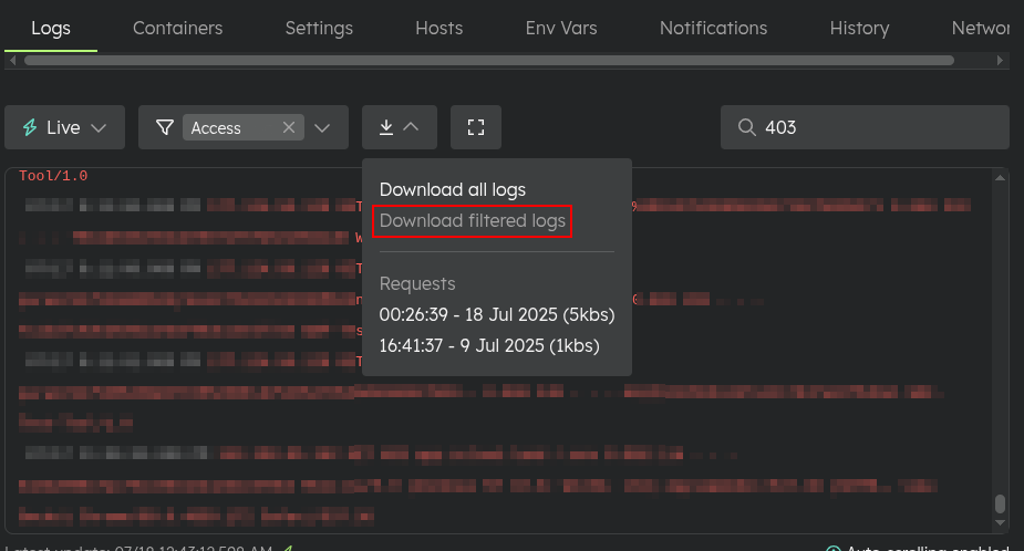 Download logs option